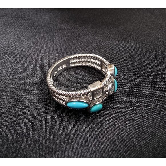 Vintage 925 Sterling Silver Faux Turquoise & CZ Multi-Stone Ring Size 11.5 - Picture 2 of 5
